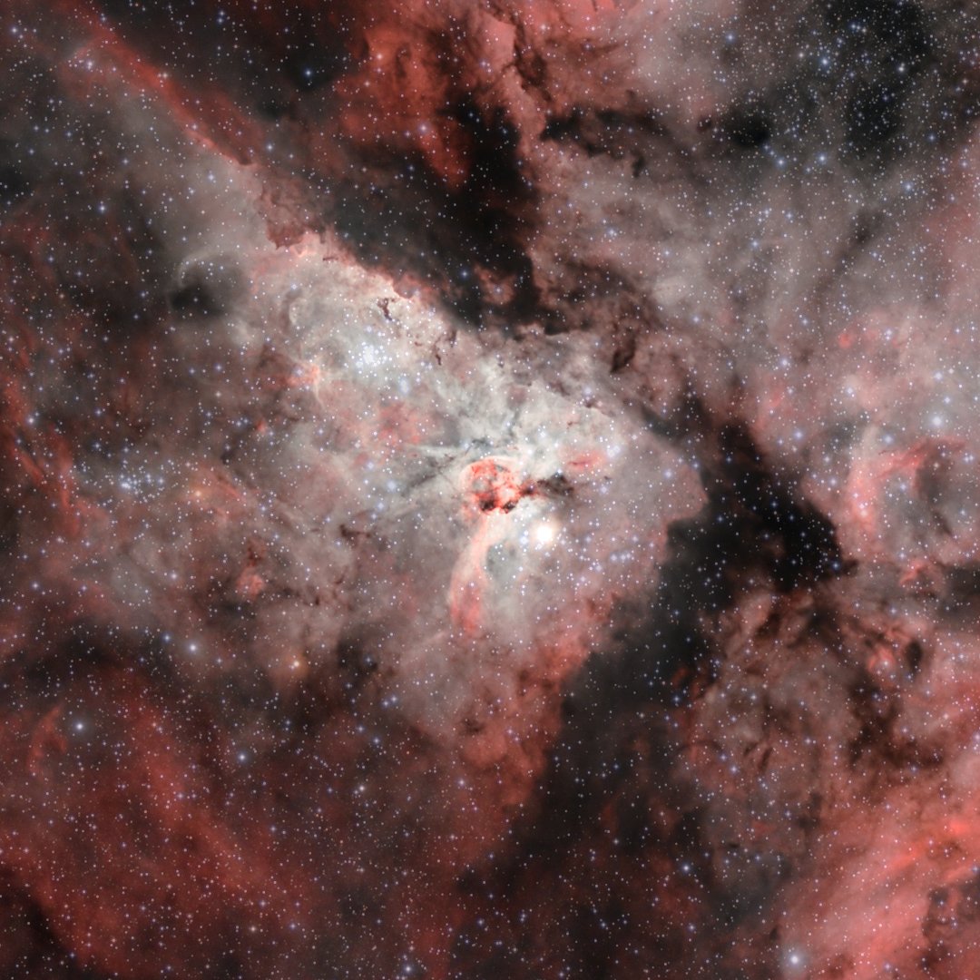 Close up of the Carina Nebula to show what's known as the Keyhole Nebula 🗝️ 

#astronomy #astrobin #deepsky #stars #astrophotography #photography #deepskyphotography #space #stargazing #nightimages #cosmos #universe #astrophoto #longexposure_shots #ioptron #optolong #qhyccd