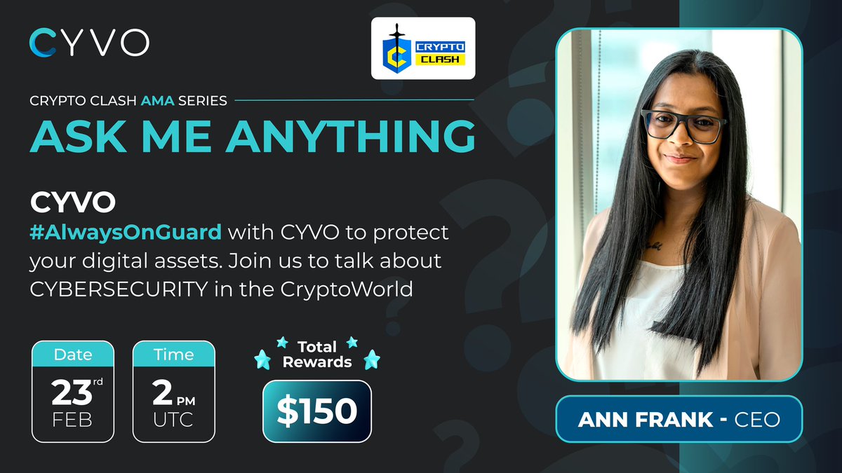 Kick off our AMA Series 🔥 first with <a href="/CryptoClash1/">Crypto Clash</a> this Thursday, 23rd February, 2 PM UTC!

💰Rewards : 150$ 
🏠 Space :x.com/i/spaces/1YpKk…
💰Complete Task: taskon.xyz/campaign/detai…
#cybersecurity #CryptocurrencyMarket
#TokenSale #CryptoNews #CryptoGiveaway #CryptoAirdrop
