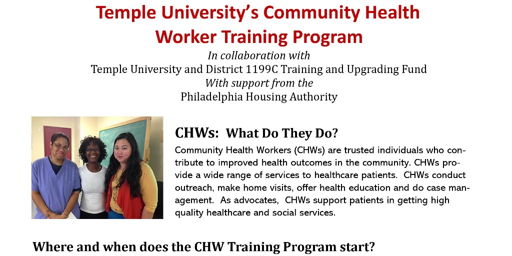 Our Community Health Worker Training Program is recruiting now! The next CHW training course begins in April, so apply today! ow.ly/Hjqb50MTwjG