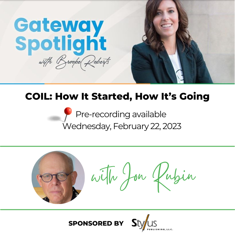 Gateway International Group (@gatewayintgroup) on Twitter photo New episode of Gateway Spotlight with Brooke Roberts!
COIL: How It Started, How It’s Going
Guest: Jon Rubin
Sponsor: <a href="/StylusPub/">Stylus Publishing</a>
📅 Feb 22, 2023
Subscribe: bit.ly/3XL6HGU
Order your copy of the virtual exchange guide and get a 20% discount bit.ly/3KiEILJ New episode of Gateway Spotlight with Brooke Roberts!
COIL: How It Started, How It’s Going
Guest: Jon Rubin
Sponsor: <a href="/StylusPub/">Stylus Publishing</a>
📅 Feb 22, 2023
Subscribe: bit.ly/3XL6HGU
Order your copy of the virtual exchange guide and get a 20% discount bit.ly/3KiEILJ