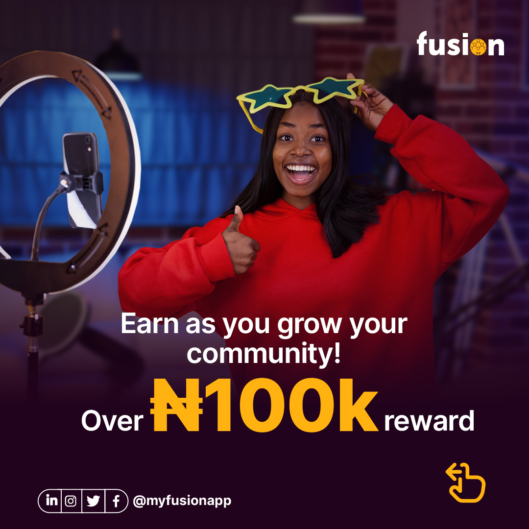 Did you know? Fusion community creators are eligible to get up to N100,000 in their Fusion wallet!

Download the app to get started: linktr.ee/downloadmyfusi…

#fusioncommunity #communitygrowth #earnasyougrow #influencercommunity