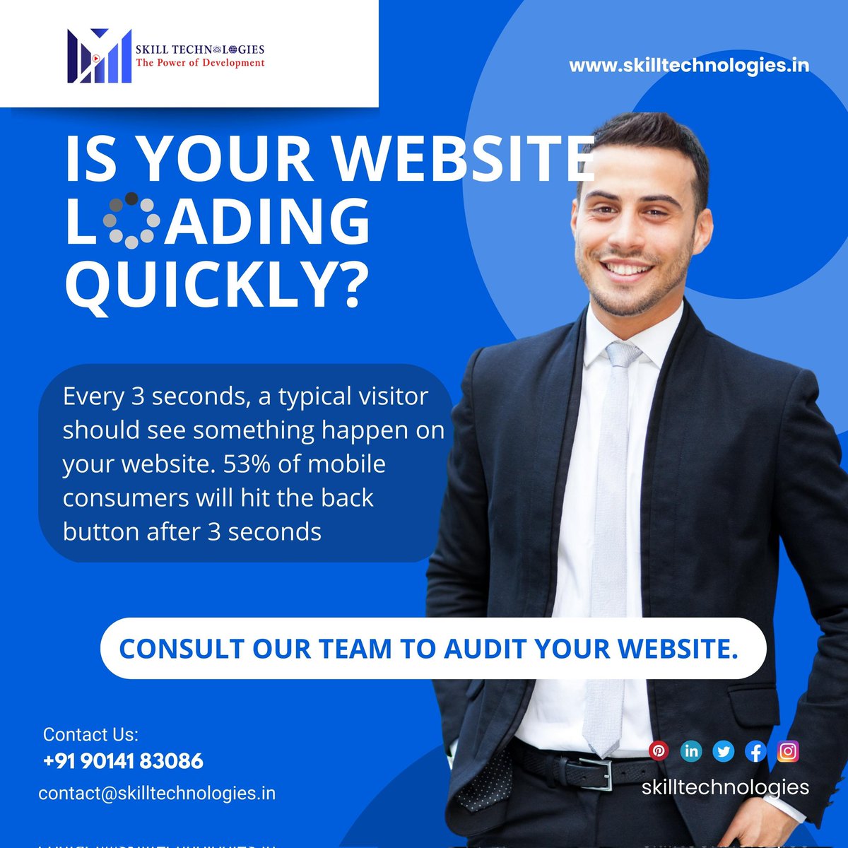 SkillTechnolog1's tweet image. A high-performing website with a quick load time will often have higher conversion rates and organic rankings on search engines than its competitors. So consult us to Audit your Website.

#WebsiteSpeed #digitalmarketing #WebsiteLoadingTime #SmallBusiness #marketingstrategy