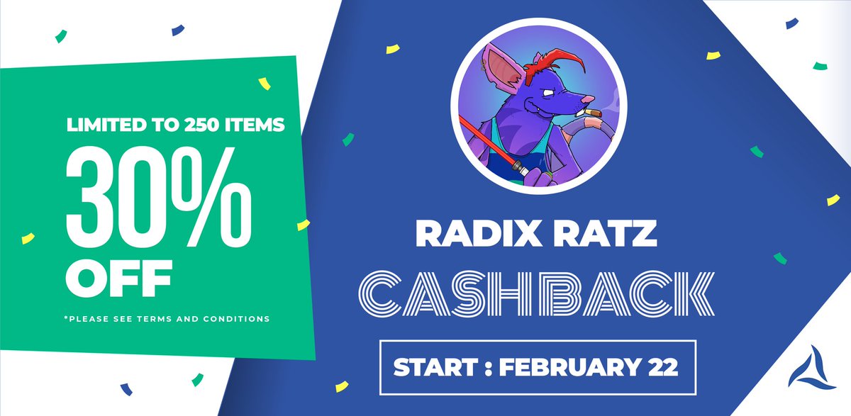 Receive $XRD cashback, when buying <a href="/RadixRatz/">RadixRatz</a> NFTs on Vikingland.io!

⏰ Start: 22.02. 10:00 UTC

💰 30% hold 500 $RDT

⚠️ Limited to 250 NFTs ❗️ 

#Radix #Radixradiator #Radixnfts #radixratz #nftcollection #nft #nftart #vikingland #nftonsale #XRDegen #cashbacktoken