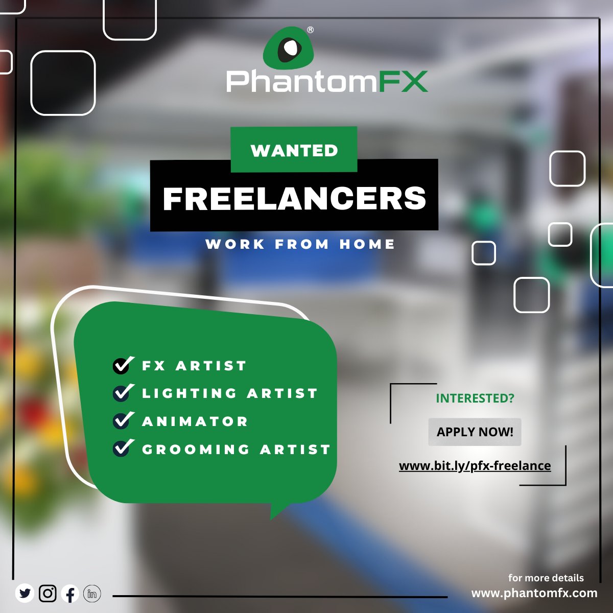 phantomfx_india's tweet photo. Calling all creative individuals and studios to freelance!
This is a remote freelancing opportunity for Lighting/ FX/ Animation/Grooming artists.
Apply Now!
https://t.co/Uq7xnhhg5X
#PhantomFX #freelance #lighting #fxartist #animation #groomingartist #asset #vfx #cg https://t.co/bK3ite4Z98