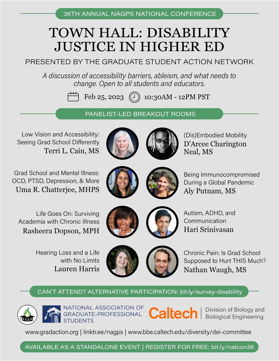 NAGPS's tweet photo. Join our (@NAGPS &amp; @GradAction) virtual Town Hall on Disability Justice in Higher Ed, on Feb 25, 10:30AM PST, at the 36th Annual NAGPS National Conference: https://t.co/fpZU9fcwwI. It is free!
For the details: https://t.co/LNbs06lYBg
#NAGPS #GSAN #disability #conference https://t.co/P3Tzfuk0u5