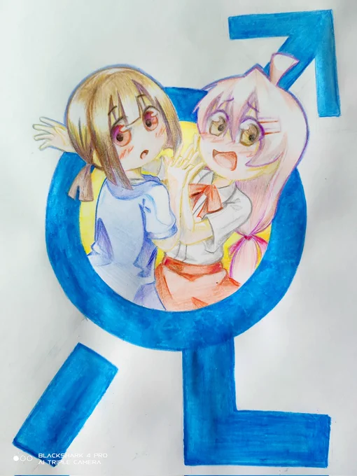 色鉛筆ってむずかし……細かい部分は塗りやすいけど。コピックって便利やったんやな…カピカピで使えなくなってたけど。 #おにまいお絵描き #おにまい