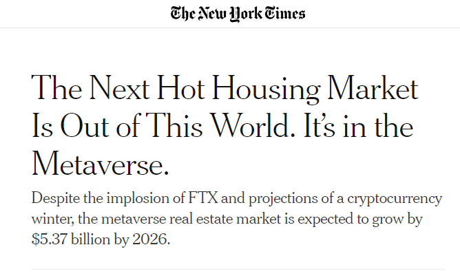 The NYT, having learned absolutely nothing from its previous botched coverage of "metaverse real estate" is continuing to carry water for people who have a vested interest in making bogus tokens in dead video games seem like The Future.

let's 🧵 this