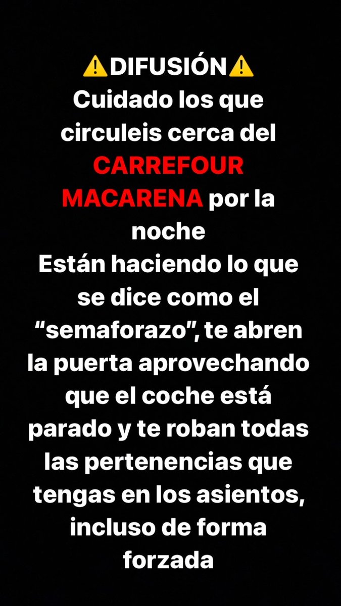 rbbvictoria's tweet photo. ⚠️ CARREFOUR MACARENA (PINO MONTANO) ESQUINA CON PARQUE NORTE ⚠️ 
@EmergenciasSev @Ayto_Sevilla @antoniomunozsev https://t.co/08BPfIzbKC