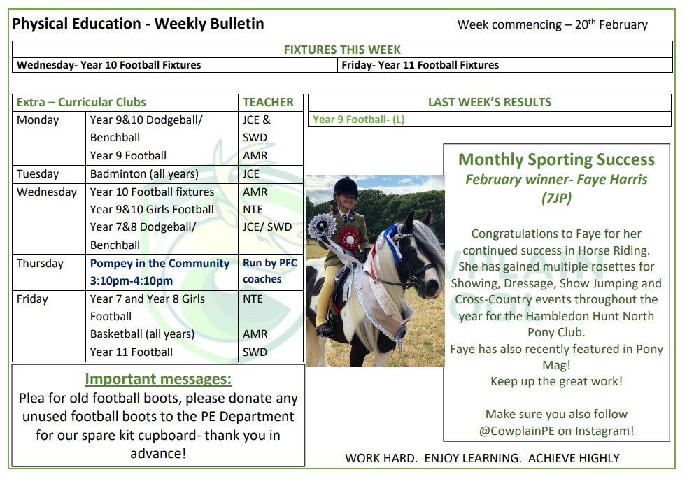 Our PE weekly bulletin - Monday 20th February 2023.