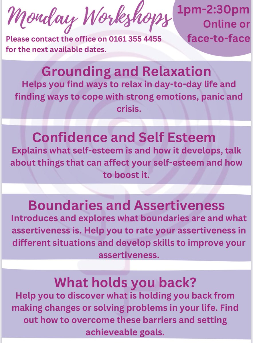 womenscentreSPT's tweet photo. If you’d like to join in with one of our Monday Workshops just give us a call on 0161 355 4455 #Stockport #WomensCentre https://t.co/WJIO5MpETe
