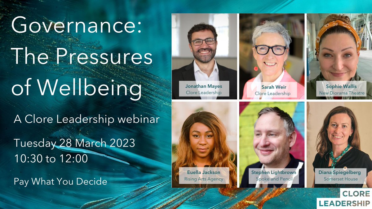 CloreLeadership's tweet photo. Speakers announced for our webinar Governance: The Pressures of Wellbeing on 28 March

Join us as we explore the ways in which trustees can engage with the health &amp; wellbeing agenda - a vital discussion point for many in the sector

Pay What You Decide https://t.co/OmXt3saAa0 https://t.co/blyNoWqJKq