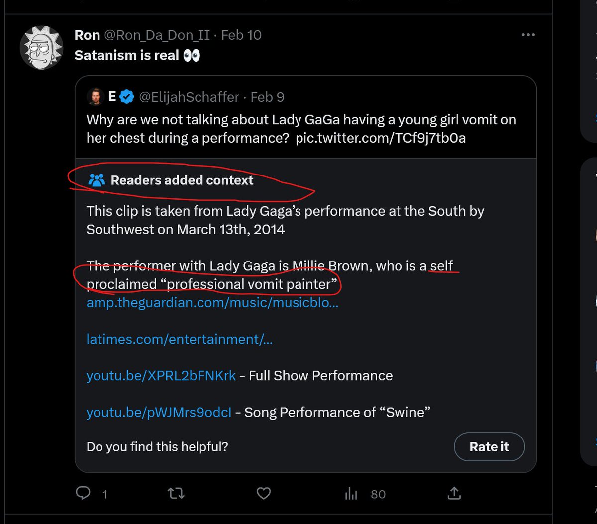 JerryTabor4's tweet photo. #SatanismIsReal
So now we are looking at another Subversion of reality. we have a nasty show of puking on a human being sold.. she is a professional vomit painter...hmmm ya WTF see folks it is to legitimize Degeneracy to the children..Cus most lady gaga views are younger folks https://t.co/MjIXnFCi5z
