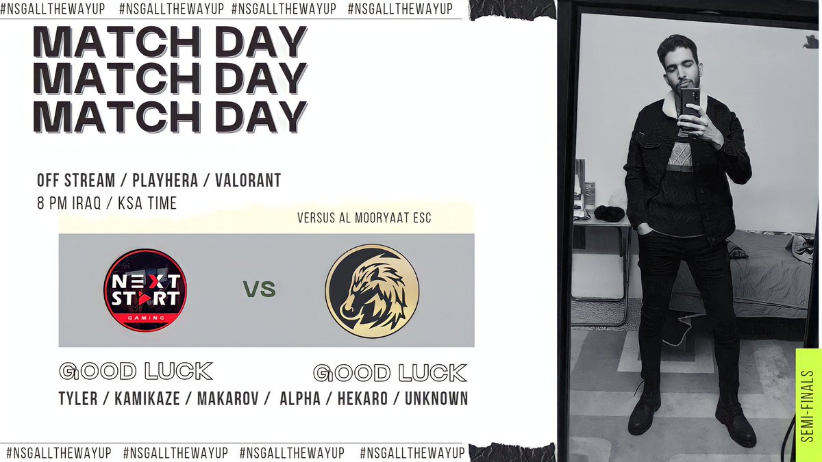 Match Day | ⚔️ 

🕰️ 8:00 PM 
🆚 @ALM_ESC
📺 OFF STREAM
🚀 Semi-finals

#Nextstart_gaming