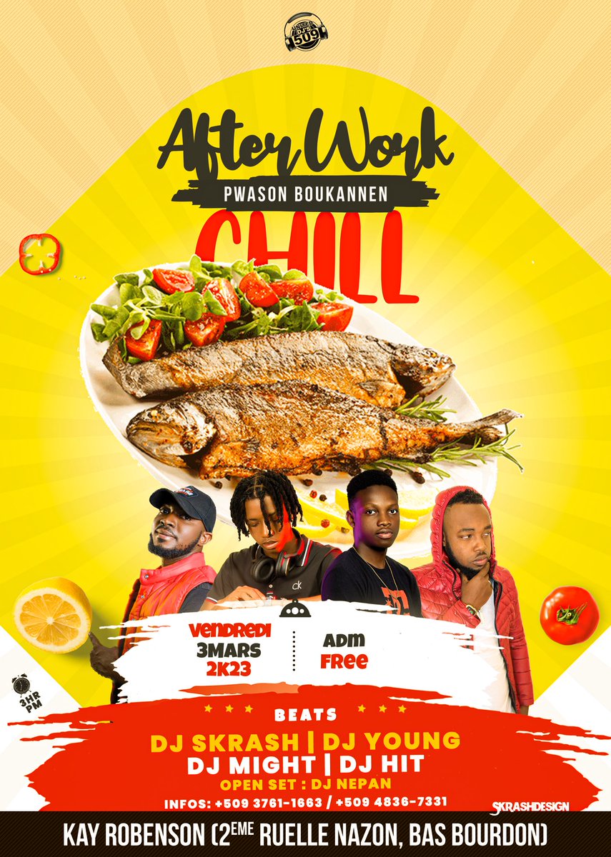 djmightcrack's tweet photo. Uniteddj's509 present : 
Vendredi 3️⃣ mars 2k23
After Work Chill 
Pwason Boukannen 🐠🐟
📍Kay Robenson (2eme Ruelle Nazon, Bas Bourdon) 
⏰Start at 3hr pm. 
Beats  ▶️ :  
YOUNG
 HIT 
 SKRASH
 MIGHT
Admission : Free
Infos : +509 3761-1663 / +509 4836-7331 https://t.co/ivxLsvSL0Z