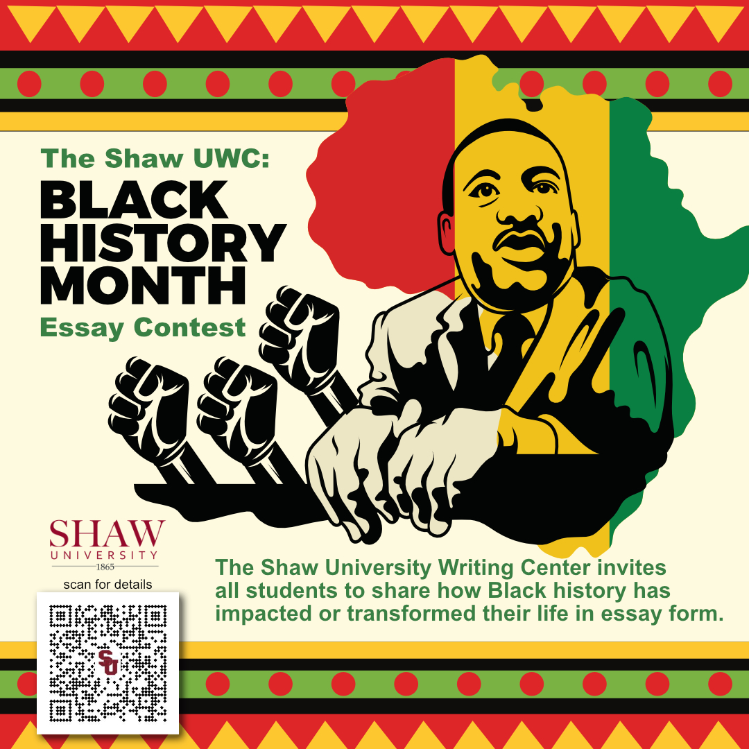 This is the last week for Black history month essay contest submissions! 
Please submit all entries to shawuwc@gmail.com by February 24th.

#Shawuwc #Shawbears <a href="/ShawUniversity/">Shaw University</a> 🐻🙌🏿