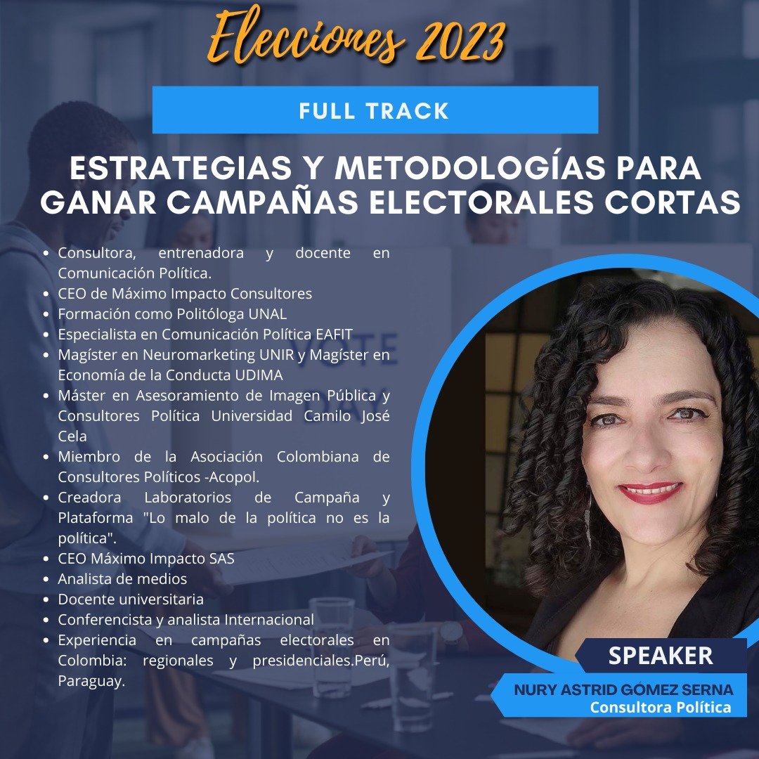 Curso: Full Track - Estrategias y Metodologías Para Ganar Campañas Electorales Cortas
📍Informate y regístrate : bit.ly/3xnJSOR
📲WhatsApp Link: wa.link/5ipau9
¡¡Cupos Limitados!!
#campañaselectorales2023