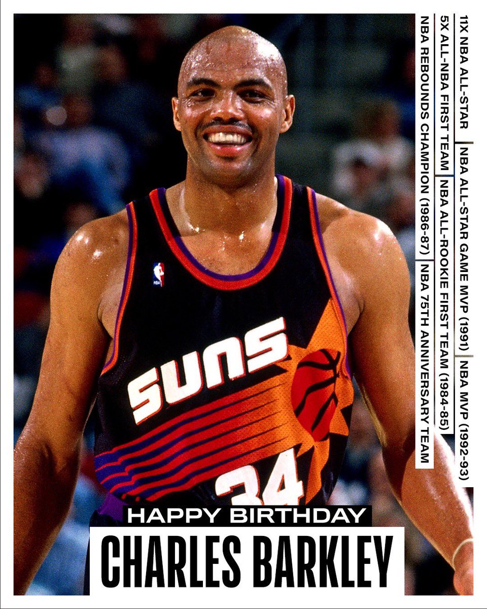 NBAHistory's tweet photo. Join us in wishing a Happy 60th Birthday to 11x #NBAAllStar , 1992-93 NBA MVP and 75th Anniversary Team member, Charles Barkley! #NBABDAY https://t.co/Xdo0xOpQdt