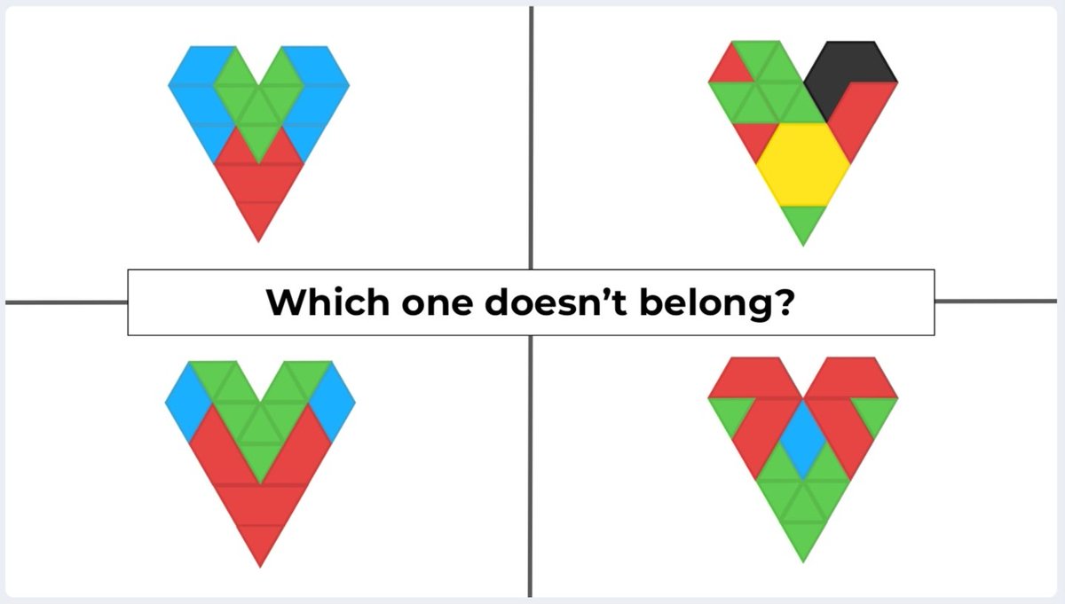JoAnn Sandford (@joann_sandford) on Twitter photo Still playing with hearts and pattern blocks from <a href="/MLCmath/">Math Learning Center</a>...
What do you think your students might say about this prompt? What patterns or pictures would they make?
#wodb #hrcemath #iteachmath #mtbos Still playing with hearts and pattern blocks from <a href="/MLCmath/">Math Learning Center</a>...
What do you think your students might say about this prompt? What patterns or pictures would they make?
#wodb #hrcemath #iteachmath #mtbos