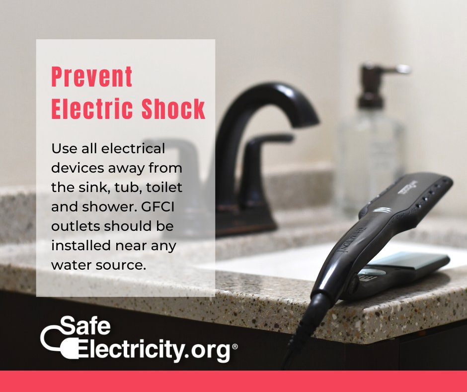 MaconElectric's tweet photo. Be careful not to place appliances near a sink or tub that’s holding water. Teach family members to do the same, along with these other home safety tips https://t.co/mHg9t8esYW #SafeElectricity #HomeElectricalSafety https://t.co/BLIyzn6AuG