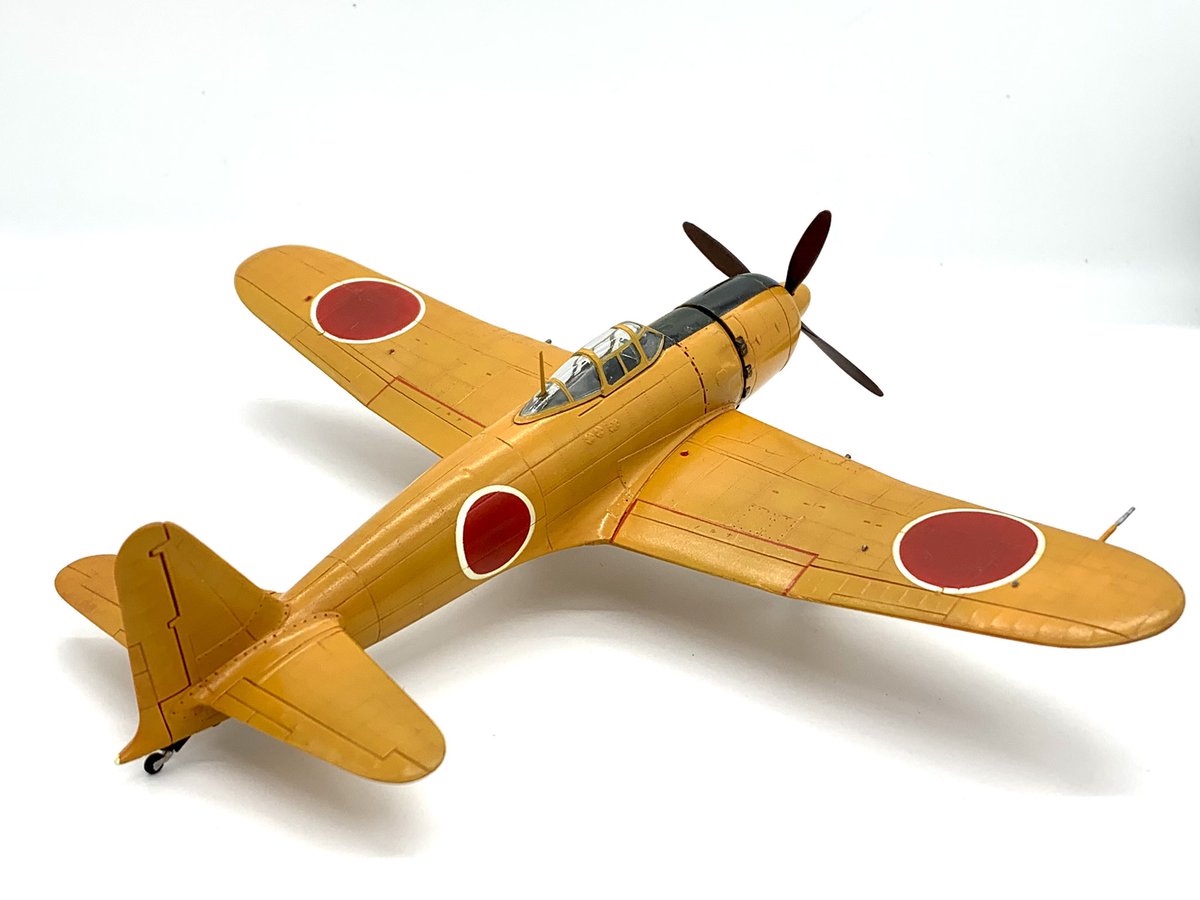 mewmew1001mew's tweet photo. ファインモールド1/72 日本海軍 三菱A7M1 "試製烈風"〈SAM〉 完成しました😀😀😀
クレオス水性の黄橙色で塗装し、クレオスのウェザリングカラーでスミ入れしました。
#finemolds #tamiya #ijn #a7m1 #reppu #mitsubishi #creos #172ndscale #72ndscale #fighter #airmodel https://t.co/S7je79qhpr