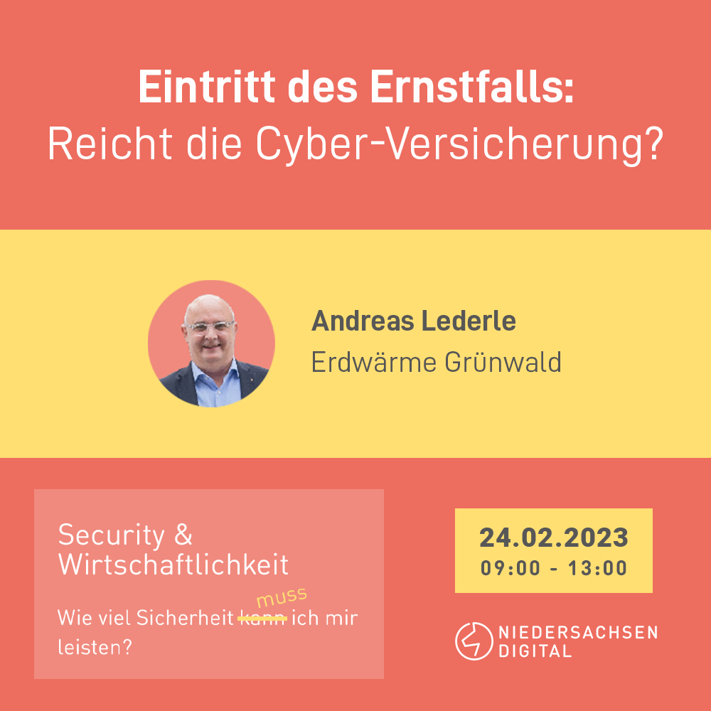 Andreas Lederle von Erdwärme Grünwald GmbH ist Speaker für unsere Seminarreihe "Security &amp; Wirtschaftlichkeit" mit seinem Vortrag "Eintritt des Ernstfalls - Reicht die Cyberversicherung?"

Jetzt kostenlos anmelden! - Es geht um Ihre Sicherheit!
lnkd.in/egrVycTz