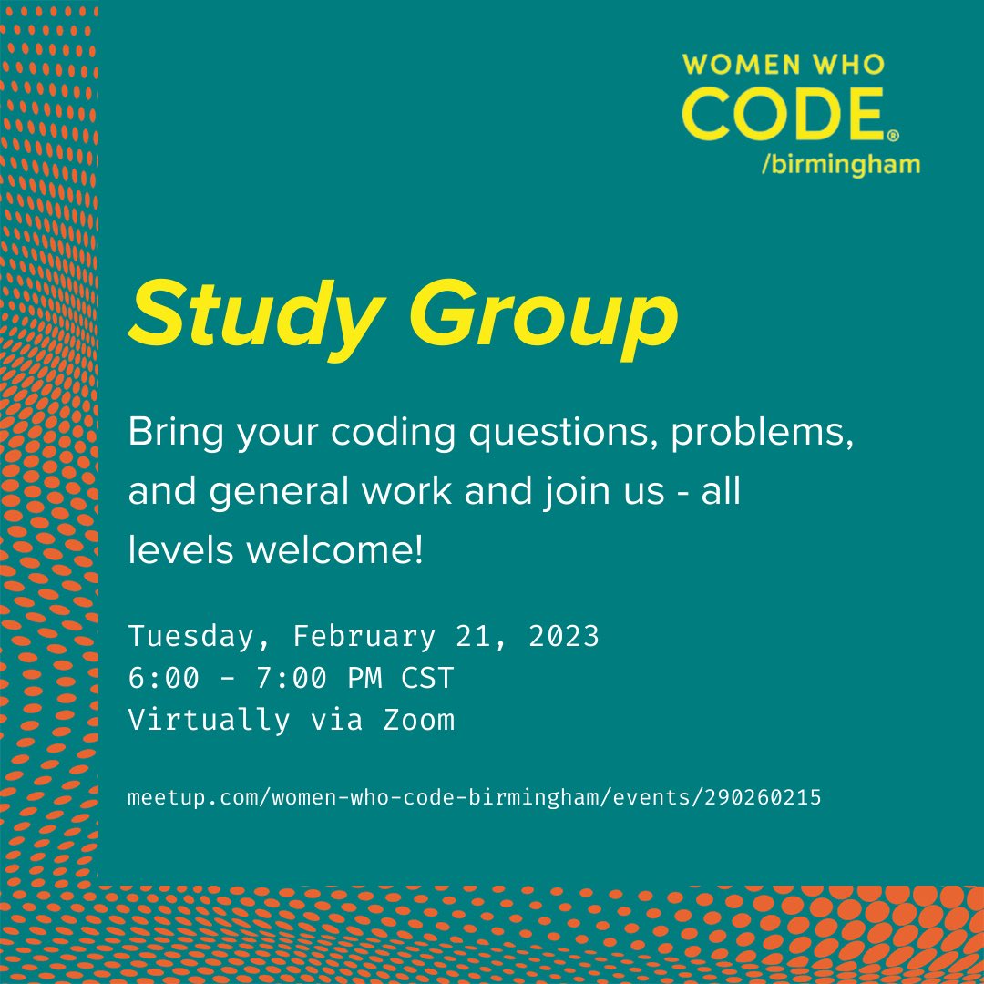 Join us tomorrow for our monthly Study Group! RSVP here: meetup.com/women-who-code…