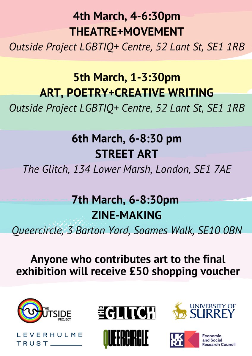 DrPJAnnand's tweet image. A cracking line-up of free events with @DomDuongArt @jellyjartist and more... Happening in London at the fabulous @queercircle, @LGBTIQoutside Community Centre &amp;amp; @theglitch_se1 &amp;lt;3 Don't miss out! bit.ly/ARTQS