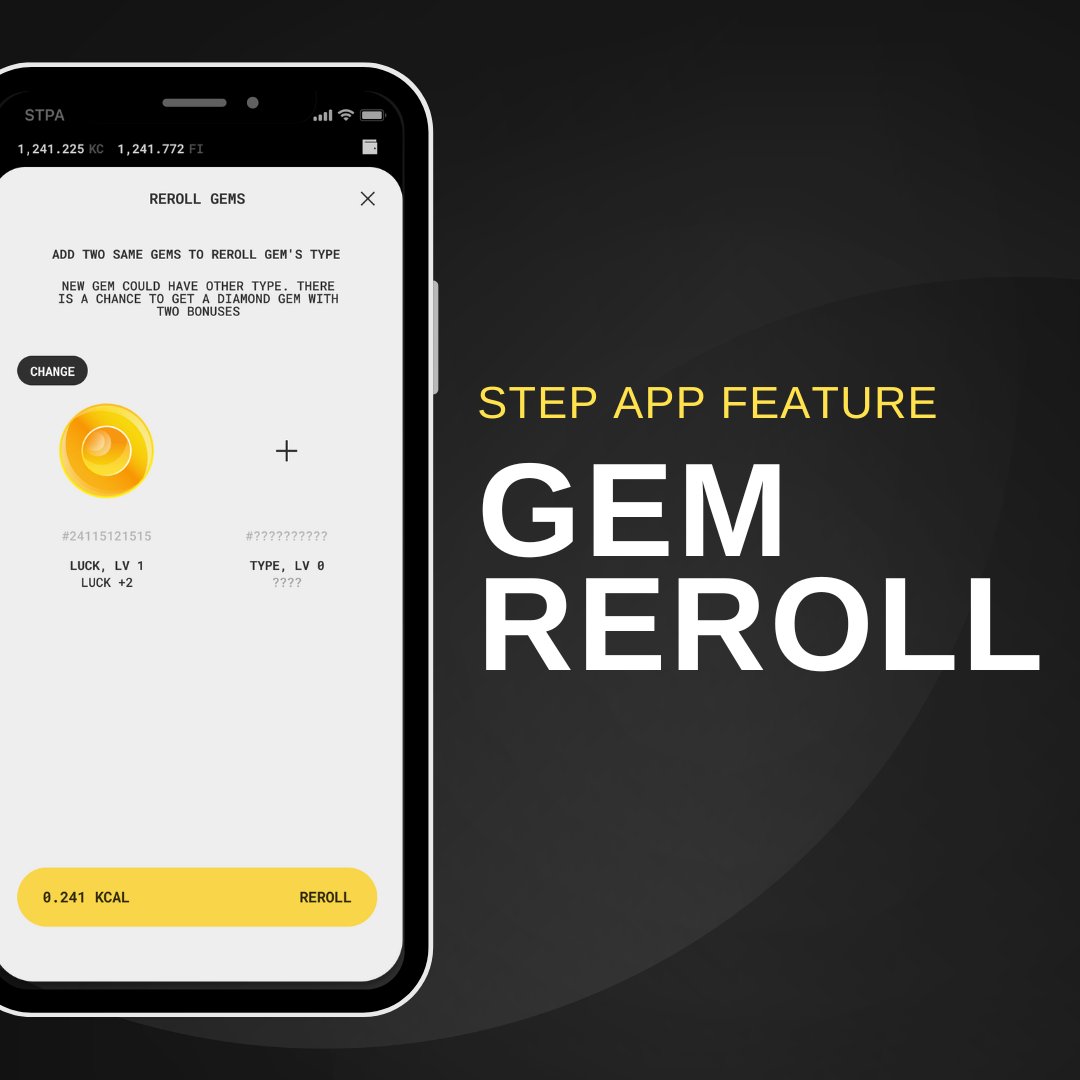 StepApp_'s tweet photo. New Gem Reroll Feature! 🎉🎲

Not 100% satisfied with your gems? 

As per our community’s suggestion, we are introducing the ability to get a different type of Gem with the Gems Reroll feature.

Blog Post: https://t.co/KuDOVWcY9b

#MoveToEarn #StepApp
1/2 https://t.co/Td4WHV3A7H