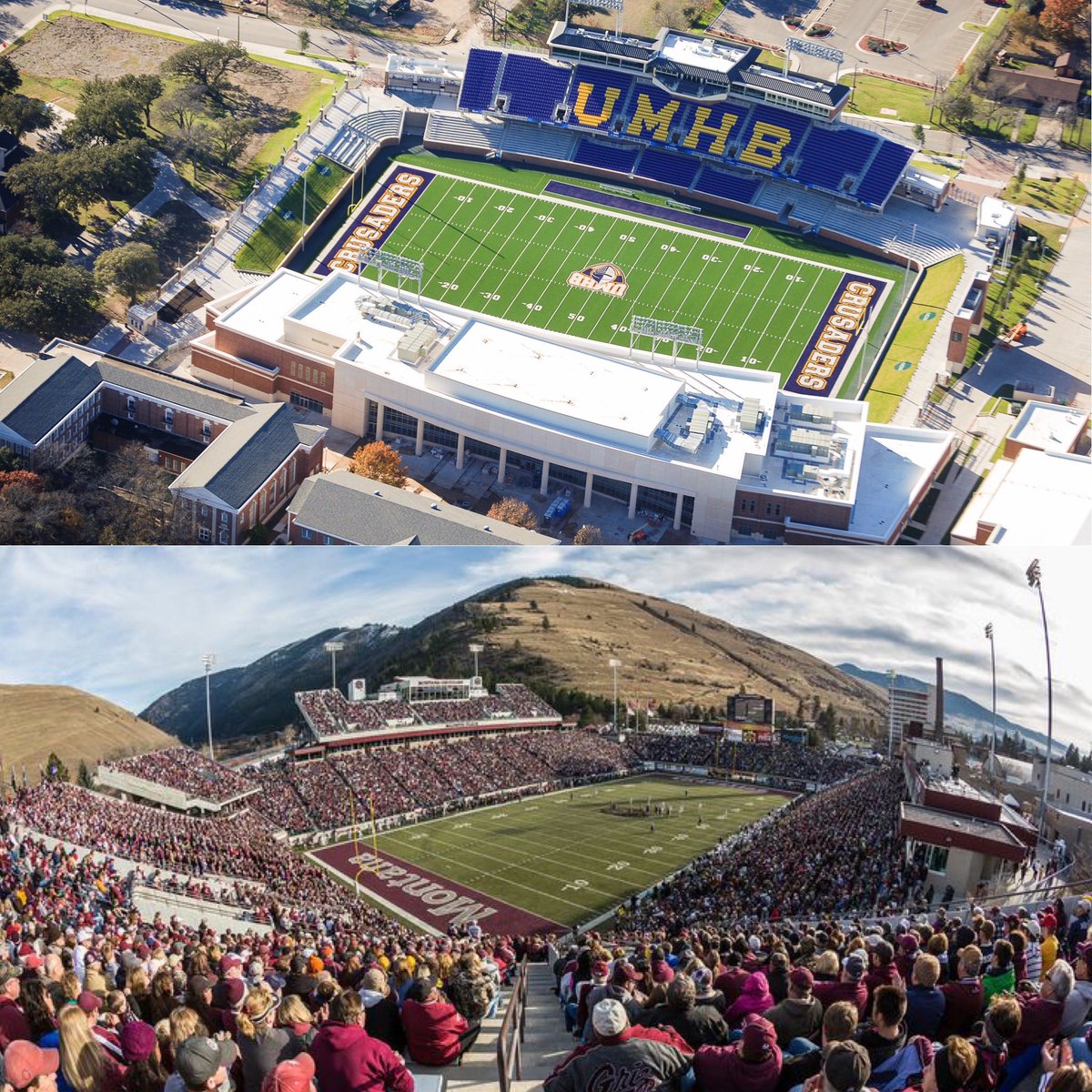 Stadium Stampede IV Championship 

<a href="/CruFootball/">UMHB Football🏈</a> vs <a href="/MontanaGrizFB/">Montana Griz Football</a> 

Who has the best stadium in the nation?

Voting is open on Instagram and Twitter