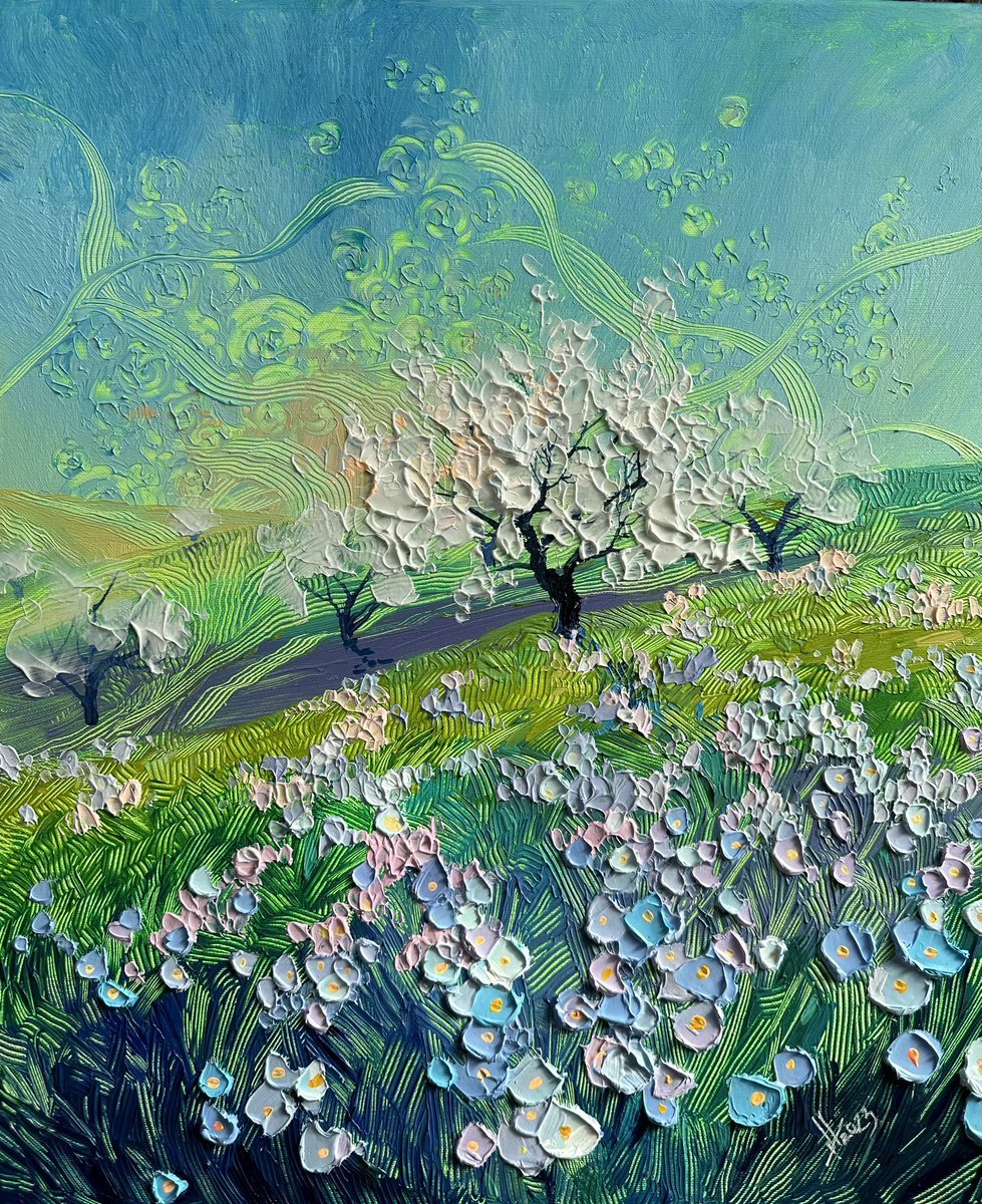 Acrylic, canvas 50*60 cm „flowers in the sky, flowers on the ground“