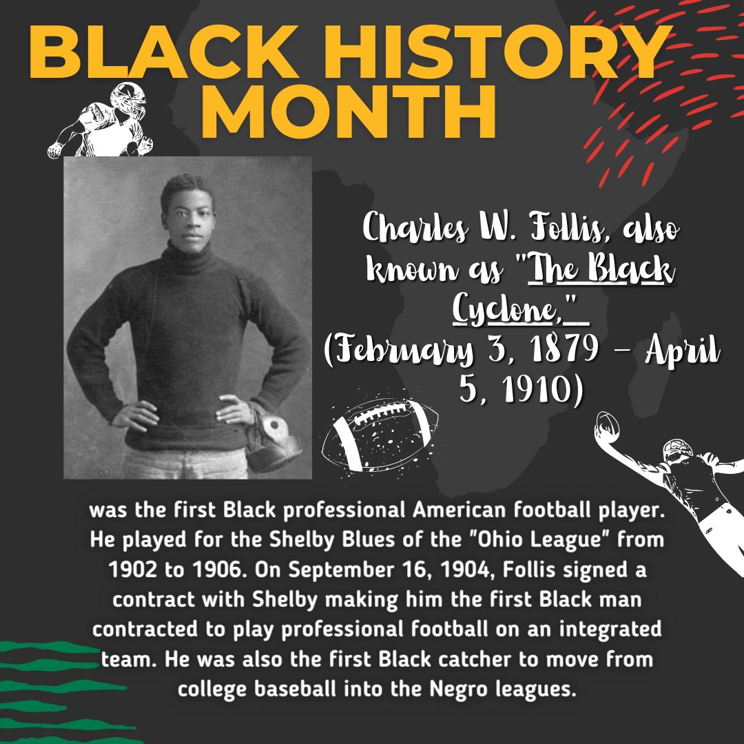 seamoune_maddan's tweet image. Black History Month: Charles W. Follis, was the first Black professional American football player. He played for the Shelby Blues of the "Ohio League" from 1902 to 1906.
#BlackHistoryMonth #charlesfollis #footballplayer