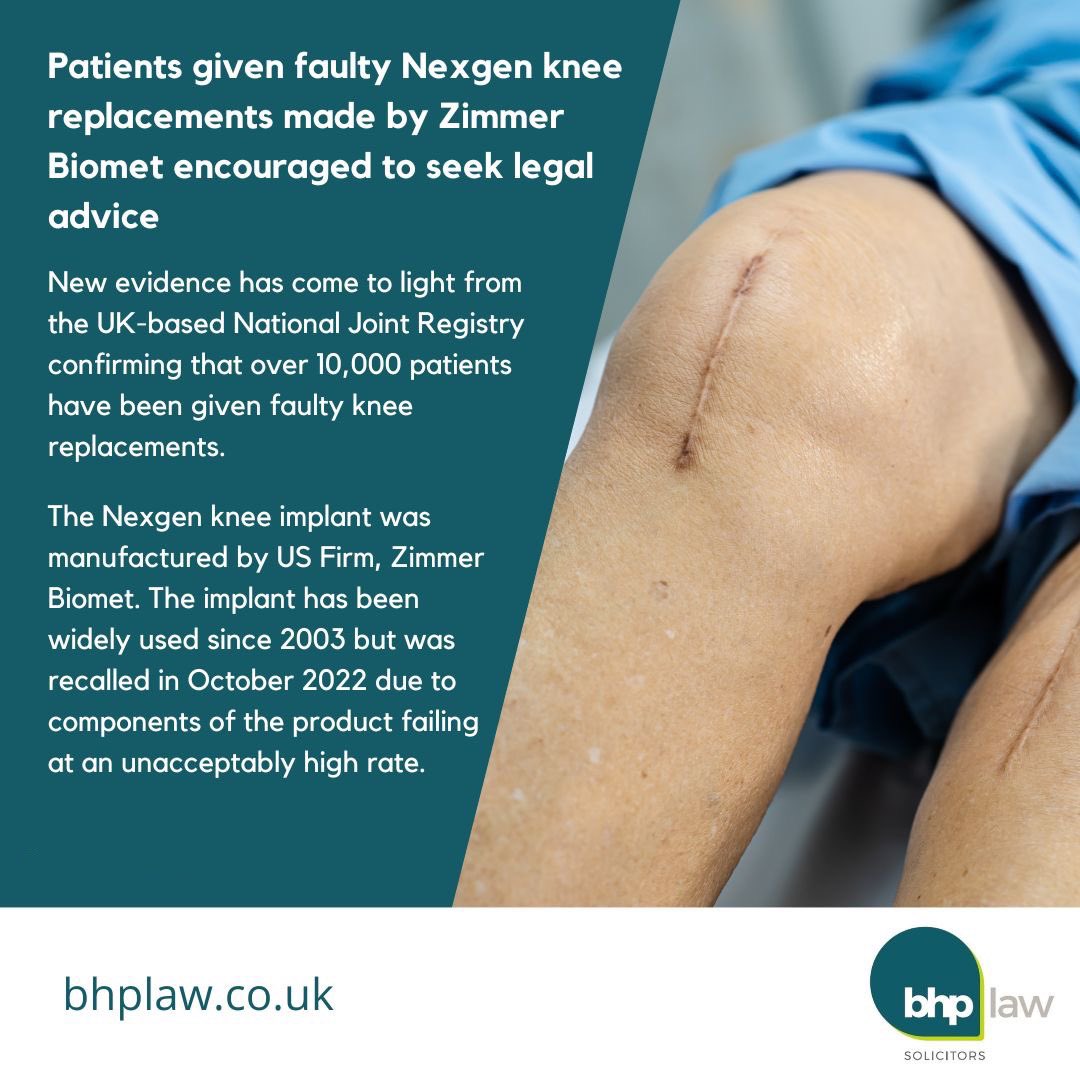 BHPLaw's tweet photo. If you have been fitted with a Zimmer NexGen Knee Replacement product, and you have suffered as a result of this procedure, you may be able to claim compensation.
 
Call us on 0191 384 0840 or email Ruth at ruthm@bhplaw.co.uk
#darlington #stockton #tynemouth #newcastle #durham https://t.co/GeonivQPFf