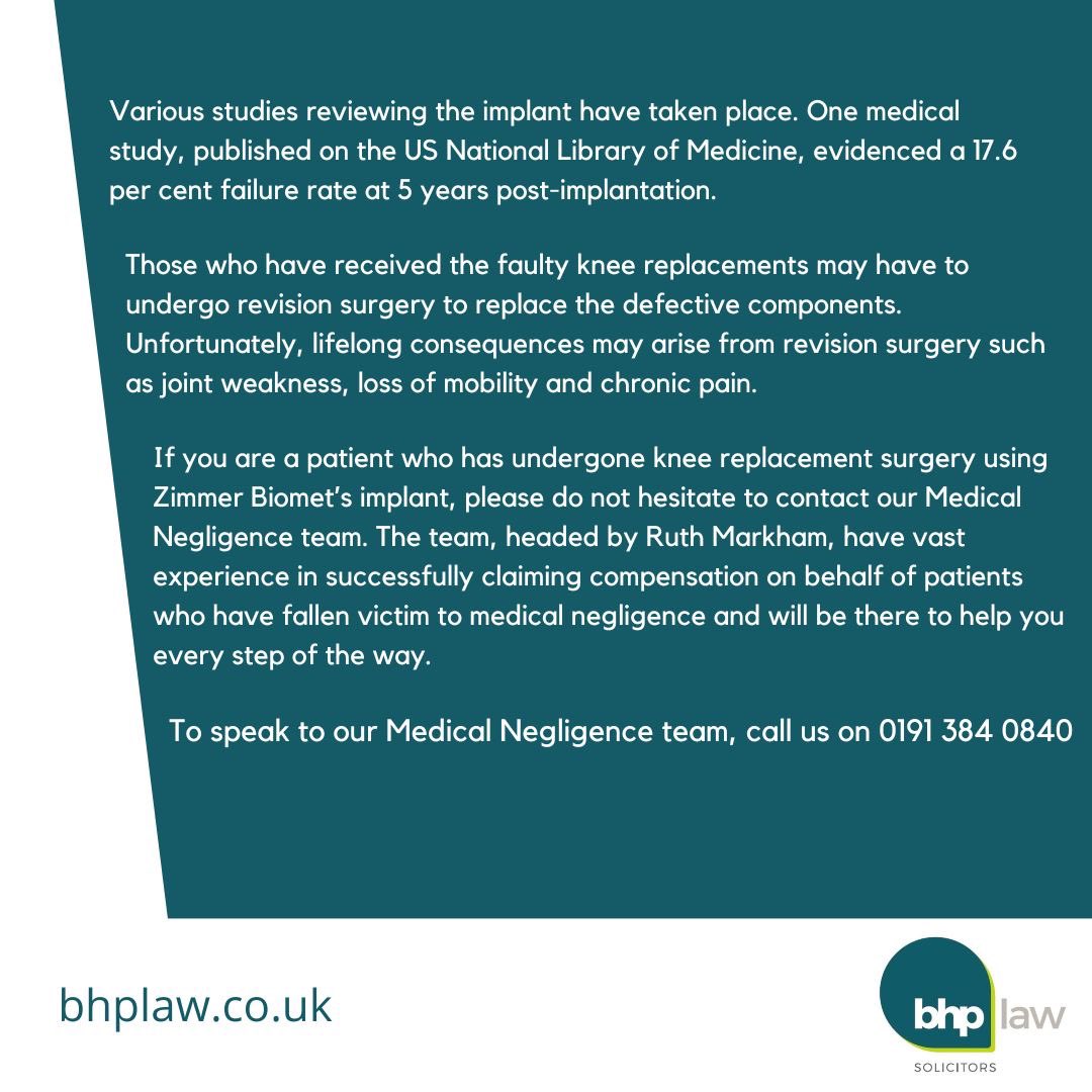 BHPLaw's tweet photo. If you have been fitted with a Zimmer NexGen Knee Replacement product, and you have suffered as a result of this procedure, you may be able to claim compensation.
 
Call us on 0191 384 0840 or email Ruth at ruthm@bhplaw.co.uk
#darlington #stockton #tynemouth #newcastle #durham https://t.co/GeonivQPFf