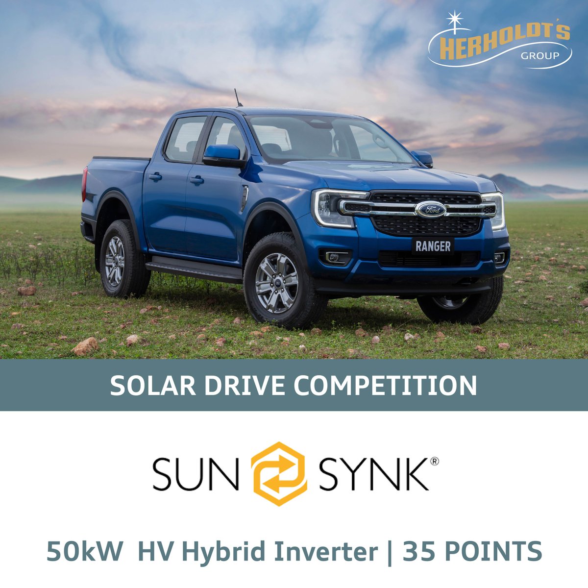 HerholdtsGroup's tweet photo. WIN A FORD
Great news, the 50kW Sunsynk is now part of the Solar Drive Competition!
👉 Sunsynk 50 kW HV Hybrid Inverter - 35 points
3 exciting prizes YOU CAN WIN!!!
👇👇👇
T&C | https://t.co/tegVhGZJr9
#herholdtsgroup #SolarDrive #SolarDriveCompetition @Ford https://t.co/uNT0ONXUw6