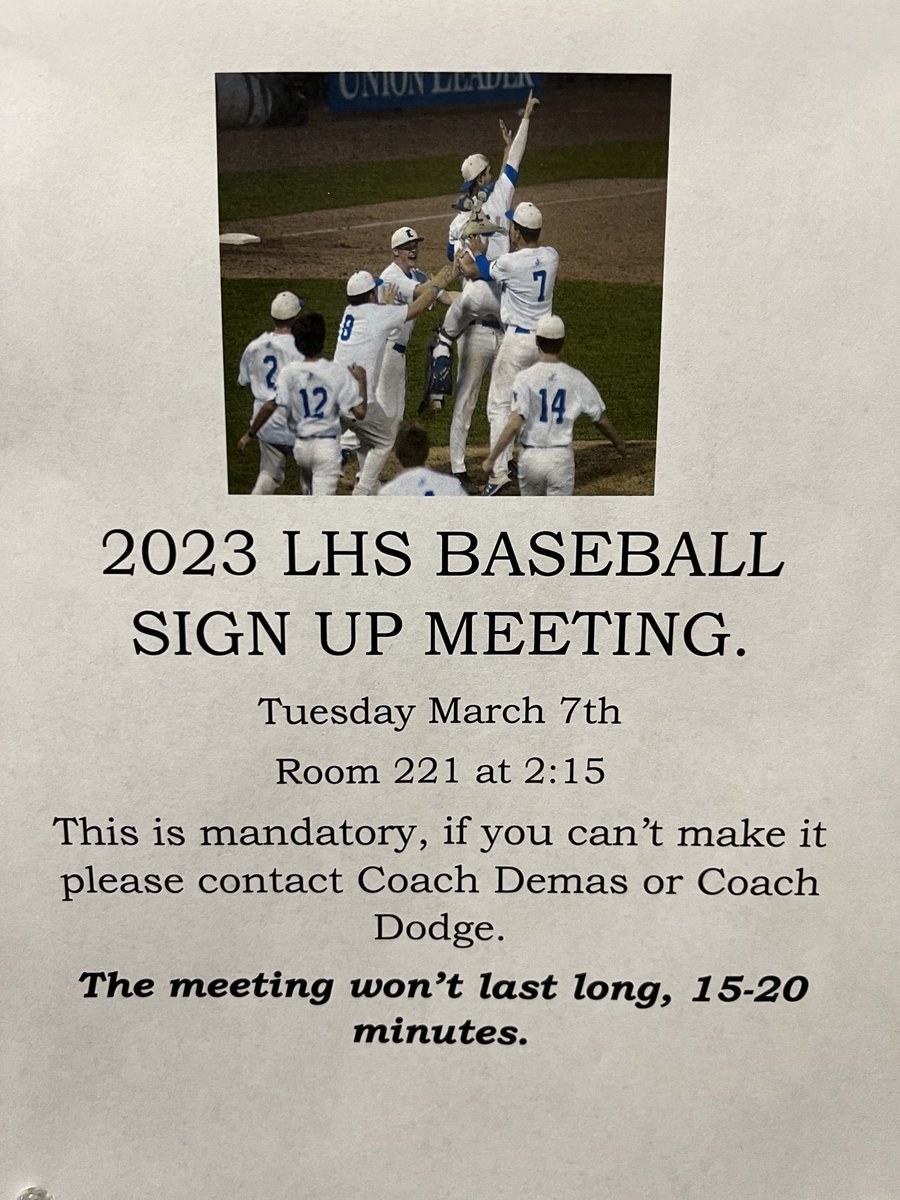 Pre season meeting! Open to all interested LHS baseball players.
