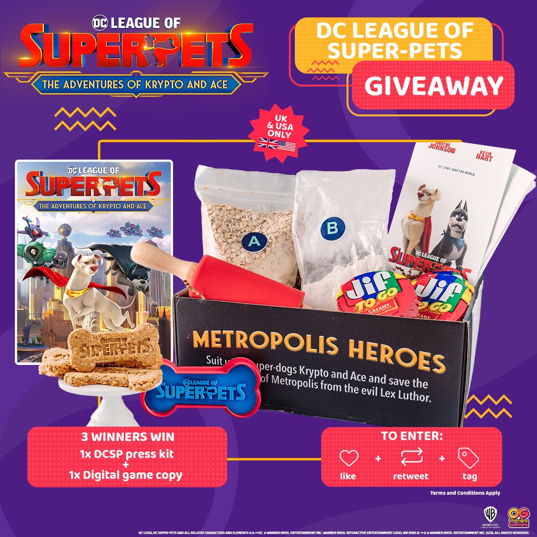 Behind every awesome pet is an awesome owner 🕺⚡ 🐕
If you and your furry friend deserve this awesome bundle, all you have to do is: 
❤️ Like 
🔁 Retweet 
💬Tag the biggest #DCLeagueofSuperPets #AdventuresofKryptoAndAce fan you know using both of these hashtags.
USA only!🇺🇸