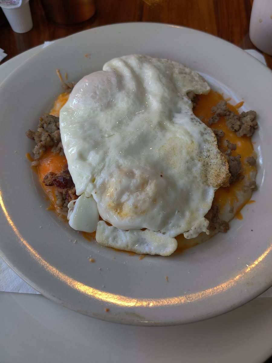 'OG Bowl,' add sausage, at @wakinbakin on Banks, in #NOLAmidcity #NolaDining #breakfast #grits #lundigras #coffee