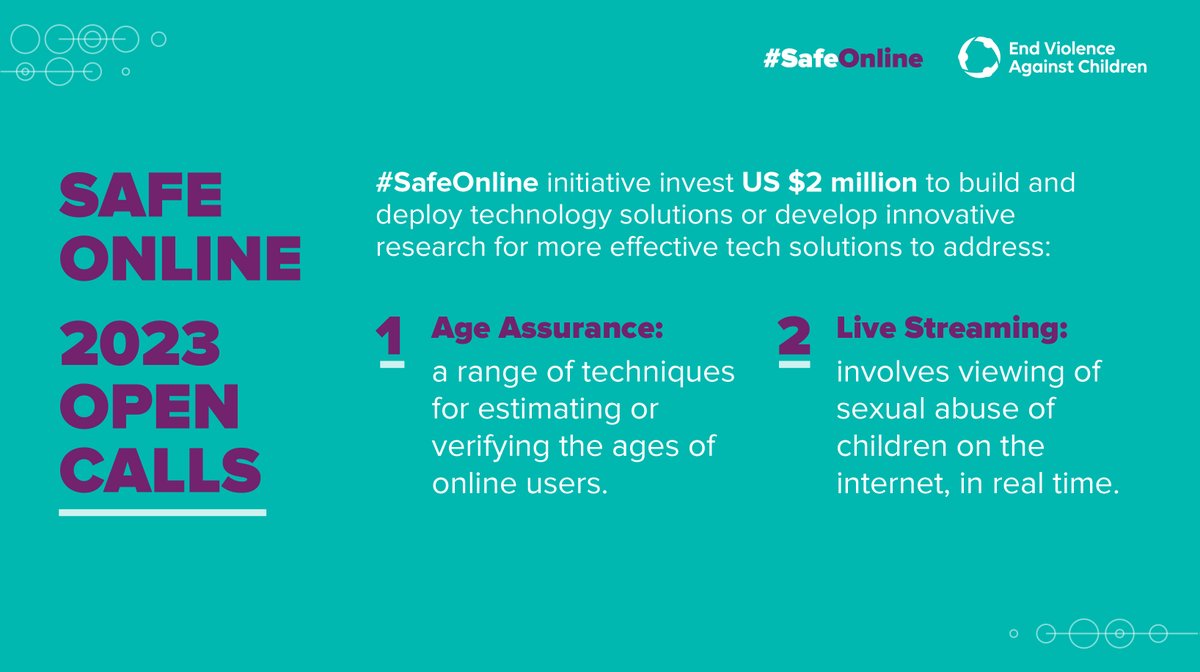 New #SafeOnline funding‼️

We are looking to support expert organizations to tackle online child sexual exploitation &amp; abuse:

🔸Open Call: Build &amp; deploy tech solutions or develop innovative research

Learn more &amp; apply: bit.ly/OpenCall_2023_