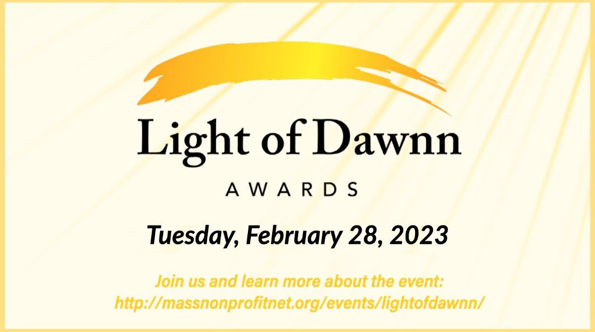 Massachusetts Nonprofit Network (@ma_nonprofitnet) on Twitter photo This year’s Light of Dawnn Awards will be held in person for the first time in 2 years. 👥
Join us at <a href="/WestEndHouseBGC/">West End House</a> on February 28th for the incredible ceremony honoring the legacy of Dawnn Ashley Jaffier. Register to attend: ow.ly/Qzf950MLP2k This year’s Light of Dawnn Awards will be held in person for the first time in 2 years. 👥
Join us at <a href="/WestEndHouseBGC/">West End House</a> on February 28th for the incredible ceremony honoring the legacy of Dawnn Ashley Jaffier. Register to attend: ow.ly/Qzf950MLP2k