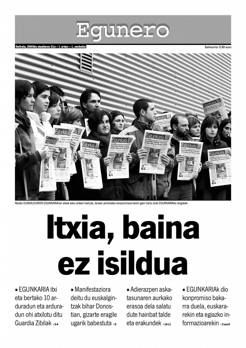IndartsuClub's tweet photo. 🤐 Orain dela hogei urte euskarazko egunkari bakarra itxi zuten, baina Egunkaria Egunero nahi genuelako sortu zen @berria .

ℹ️ Itxieraren 20. urteurren egun honetan harpidetza egingo du klubak.

#berria #egunkaria #indartsu https://t.co/nFZbL9KcQe