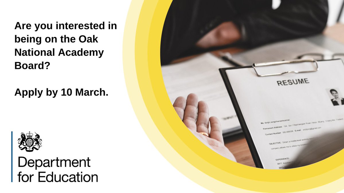 We’ve launched an open competition to appoint a minimum of six Board members for <a href="/OakNational/">Oak National Academy</a> Academy: …for-public-appointment.service.gov.uk/roles/6214?bac…