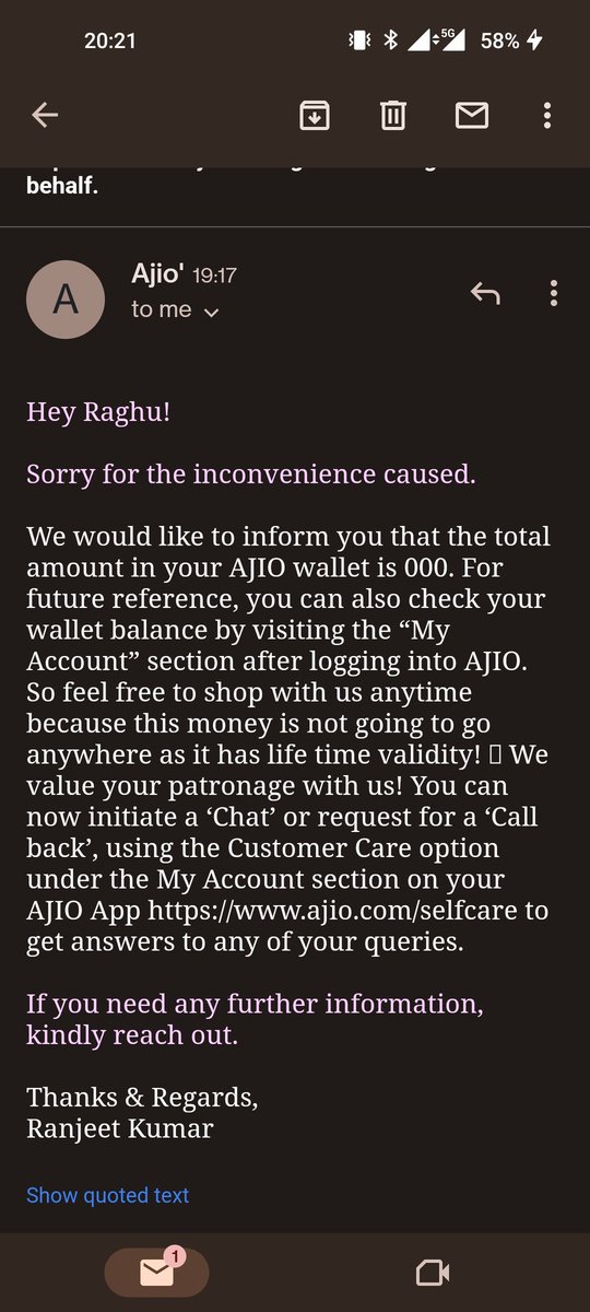 raghu253's tweet photo. @AJIOLife Worst experience with email support team. They are not even bothered to read the email and see attachments. Sending the same response. They mention 0 points without reading the email or seeing attachments.. poor very poor @reliancegroup https://t.co/mqOLrWqH1O
