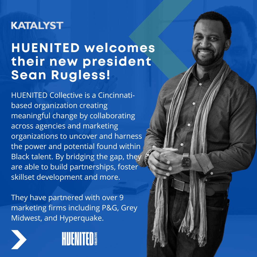 Katalyst_Group's tweet photo. Along with HUENITED, Sean will work to bridge the gap between these agencies and Black creatives by building partnerships and development throughout professional careers, focused on diversity, inclusion, and equity.  

#HUENITEDCollective #MulticulturalMarketing #BlackCreatives https://t.co/GtY33r3jR8