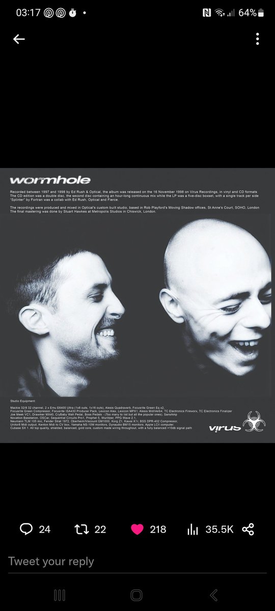 We celebrate 25 years of #virusrecordings this year with a limited edition 5 vinyl boxset of Wormhole LP.  It includes top quality vinyl, original masters and artwork, sleeves, labels and a 16 page booklet of photos and art and words from all of us too.

recordstoreday.co.uk/rsd-list/ed-ru…