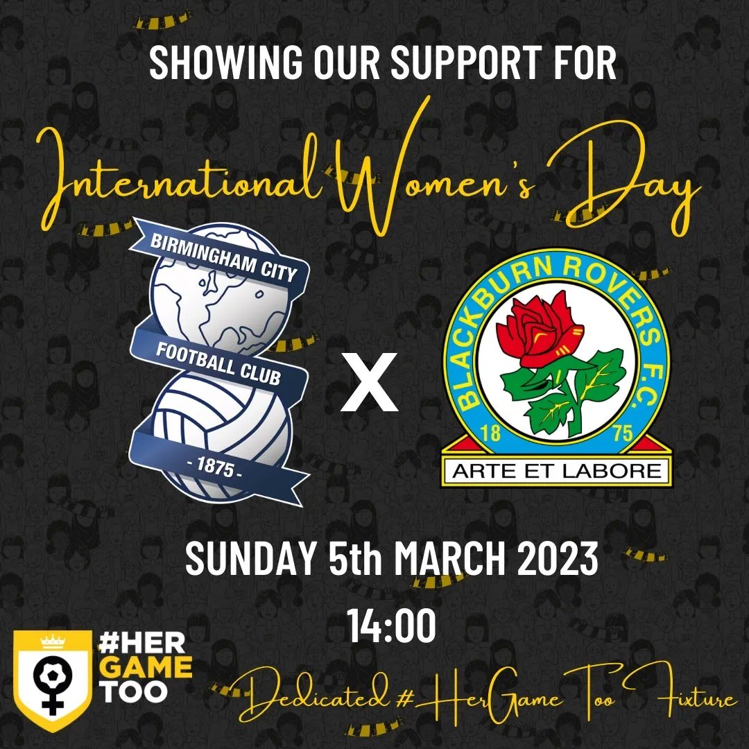 HerGameToo's tweet photo. We’re very excited to announce the #HerGameToo Dedicated Fixtures for @BCFC and @BCFCWomen will be on Saturday 25th February at 3pm and Sunday 5th March at 2pm respectively! 🥳

#bcfc https://t.co/1BylRojmSl