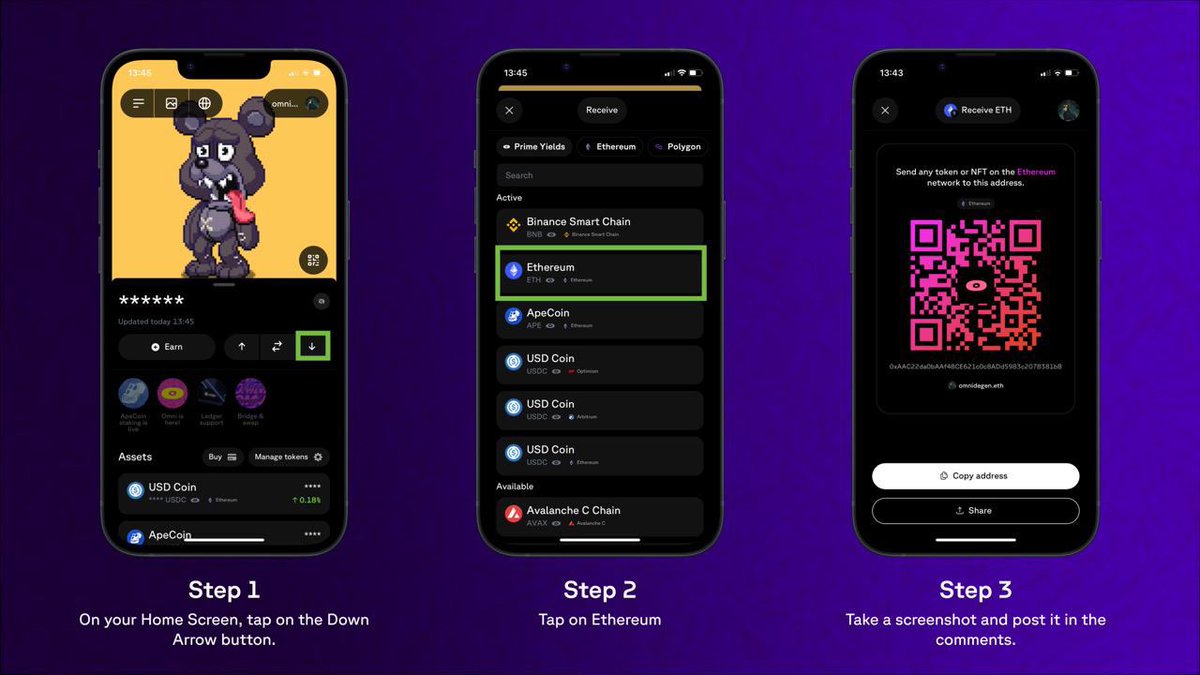 🚀 GIVEAWAY 🚀

🎟 $100 $USDC to 5 winners!

✨ Like &amp; RT &amp; Tag Friends
✨ Download <a href="/omnidotapp/">Omni</a>:  connect.omni.app
✨ Post the screenshot of your Omni Wallet QR code in comments As shown in Image Below 👇🏻 

⏰ 48 hrs 

#BSC #Airdrop #Crypto #ad