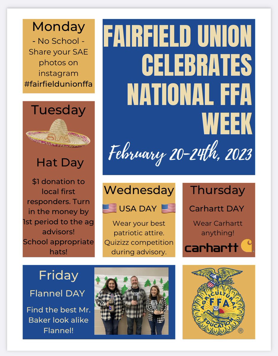 It’s National FFA Week! Staff and students, help us celebrate by participating in our spirit days this week! #ffa #ohioffa #nationalffa
