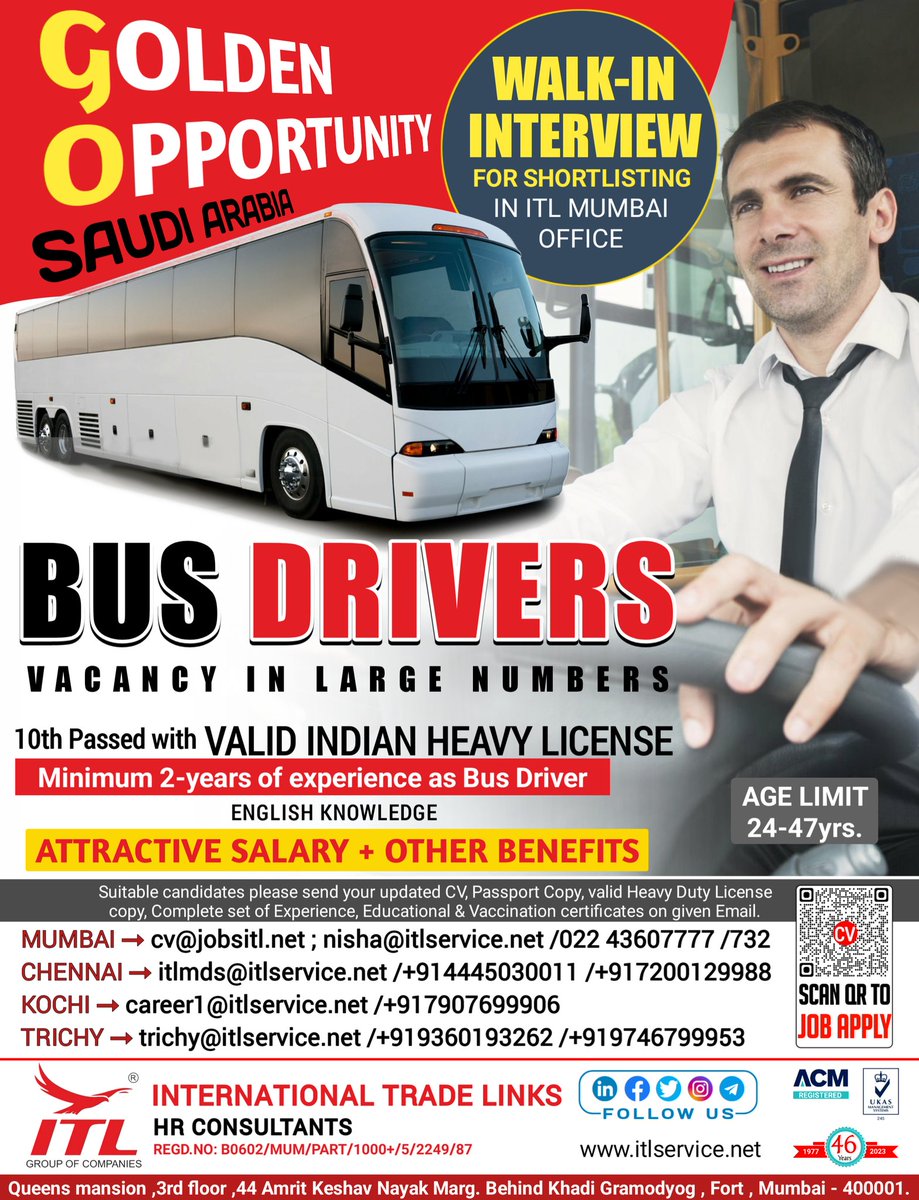 ItlJobs's tweet image. JOB VACANCY FOR #saudiarabia

CLICK ON LINK TO APPLY JOB &amp;gt; bit.ly/3GxjQNp

Learn more :
itlservice.net

#driverjobs #cardrive #mediumdriver #busdriver #lighdriver #busdrivers #bus #explore #goldenopportunity  #heavydriver #driverjobs #itl #trade #career #jobhunt