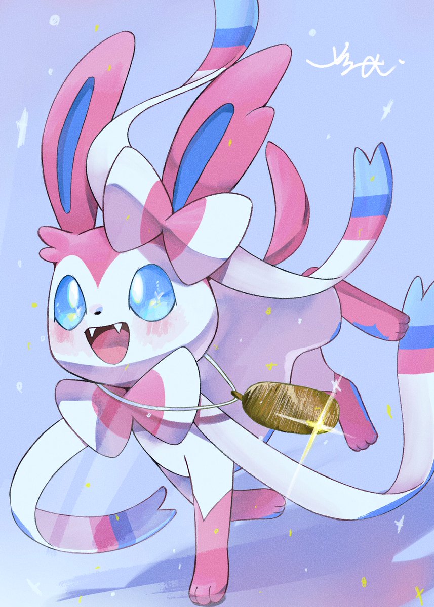 sylveon pokemon (creature) no humans solo blue eyes closed mouth smile outdoors  illustration images