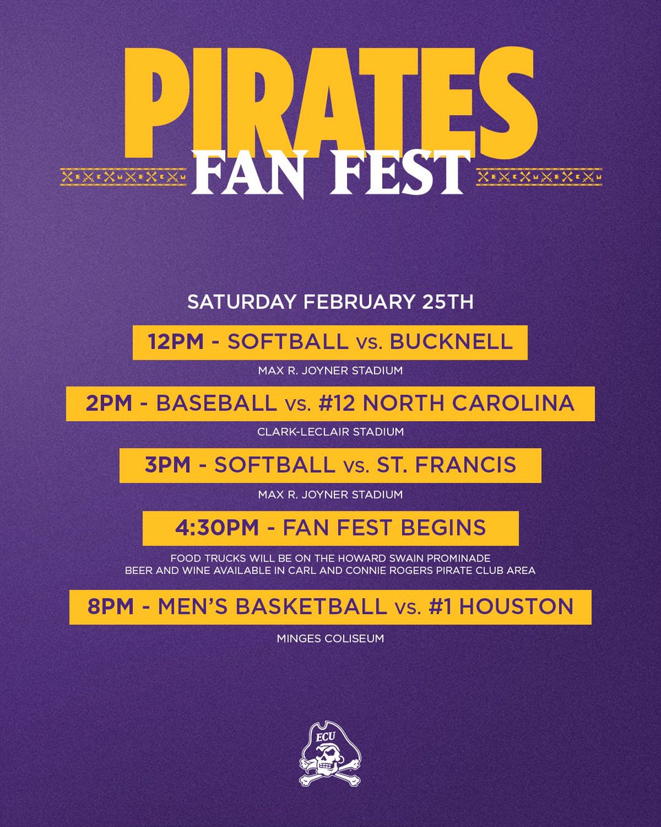 Come spend your day with the Pirates!  Send us pictures of you at all of our events on Saturday and we will randomly chose a winner who will receive 4 tickets to the MBB game vs Tulane on March 1st and 4 tickets to the baseball game vs Liberty on March 12th!